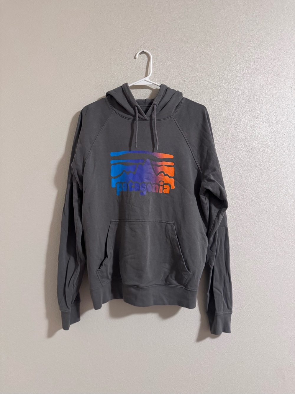 Patagonia Gray Pullover Hoodie with Gradient Logo